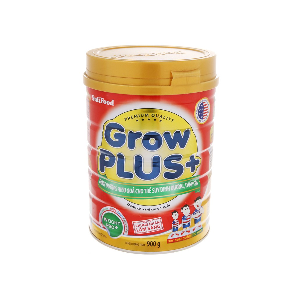 Sữa bột NUTIFOOD GROW PLUS+ ĐỎ lon 900gram dành cho trẻ trên 1 tuổi bị suy dinh dưỡng, thấp còi