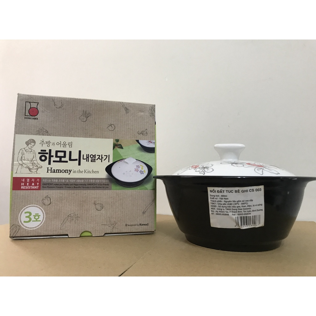 Nồi đất Hàn Quốc Donghwa size 550ml, 800ml, 950ml - CS002, CS003, CS004