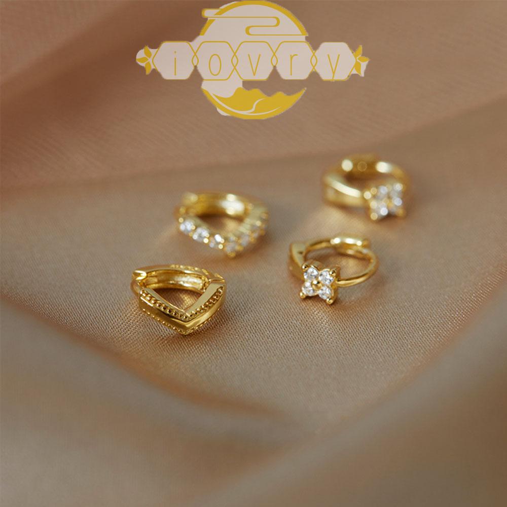 Khuyên Tai Dạng Kẹp Hình Chữ V Đính Đá Kim Cương Đơn Giản Thời Thượng