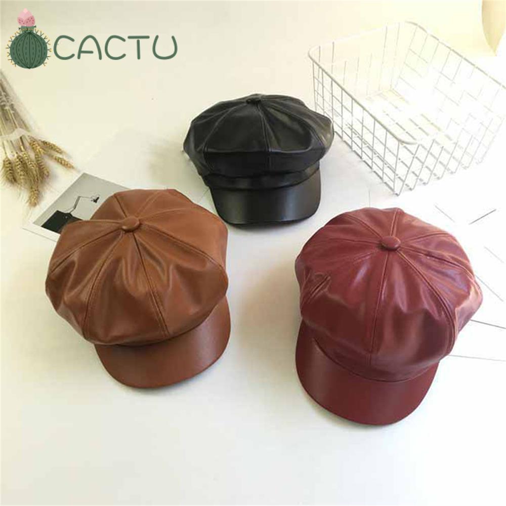 Mũ da PU màu trơn thời trang dành cho nữ