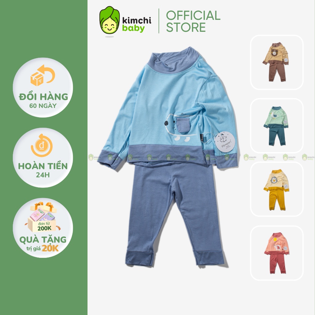 Bộ Dài Tay Thun Lạnh Cho Bé Trai, Bé Gái KIMCHIBABY Cổ 3P Vịt Vàng, Đồ Bộ Mặc Nhà Cho Bé Thu Đông KWTD2214