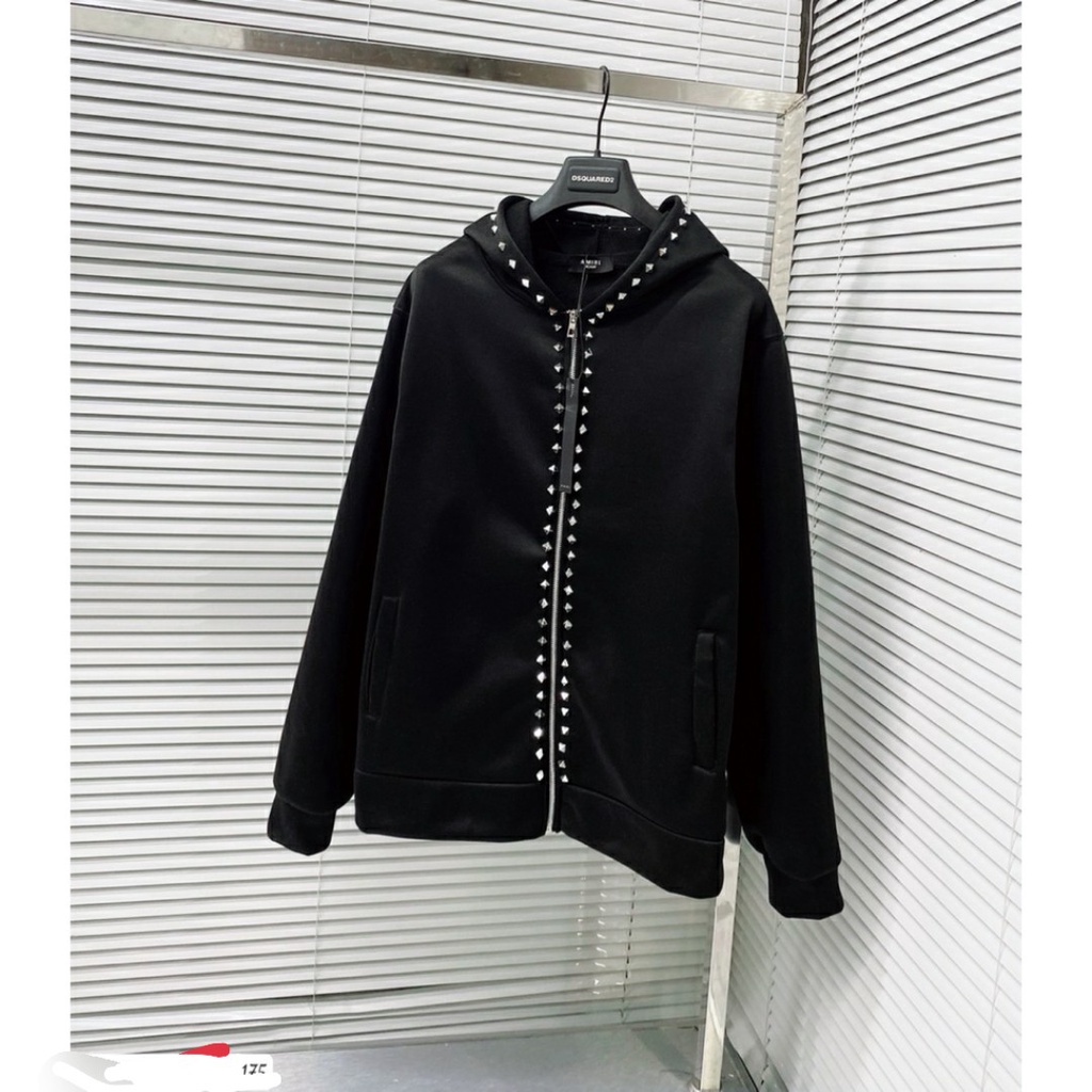 Áo Khoác Nỉ nam Đính Đinh Siêu Chất, Áo Hoodie Zip Đính Đá Cá tính Unisex