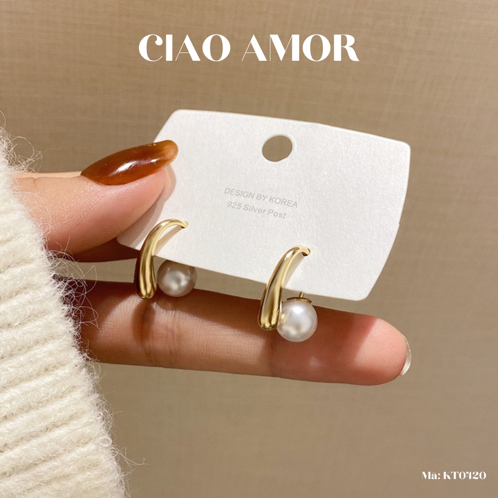 Khuyên tai nữ, Bông tai bạc 925 vòng trước sau đính ngọc đơn giản thanh lịch Trang sức Ciao Amor - KT0420