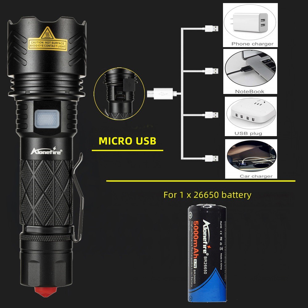 Đèn pin Alonefire H55 XHP90 siêu sáng bóng Led chống thấm nước kèm sạc Usb tiện dụng