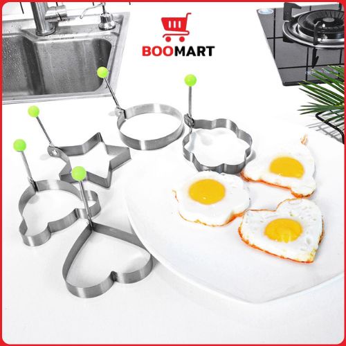 Khuôn Rán Trứng Ốp La, Bánh Bằng Thép Nhiều Hình Kute Có Núm Cầm (Set 5 chiếc) - BooMart