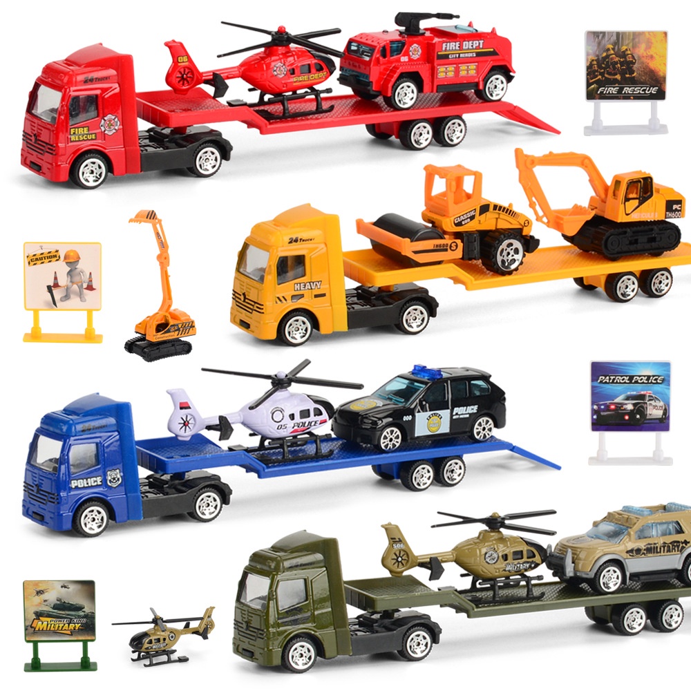 ZHAN QI TOYS Xe tải chở hàng đồ chơi  có 2 xe hợp kim nhỏ dành cho trẻ em