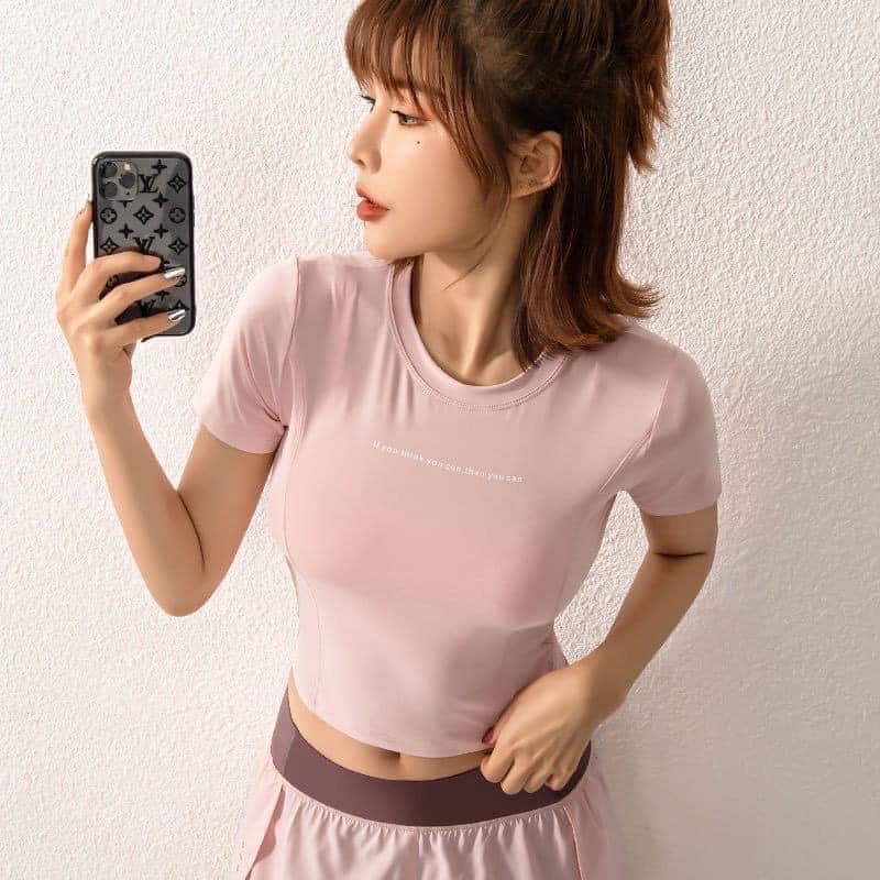 Áo thun croptop body in chữ tập gym yoga và chơi thể thao