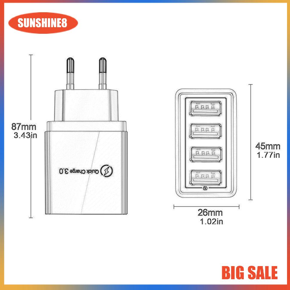 【SUN】[29K]4 USB 3A Mobile Phone Charger Fast Charging Portable Wall Mobile Charger