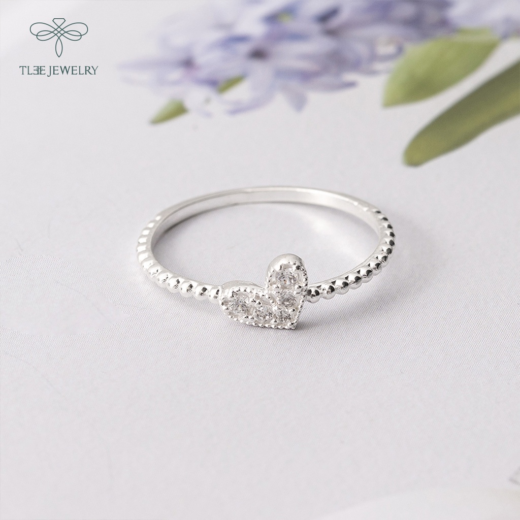 Nhẫn bạc nữ TLEE dây hạt mảnh trái tim đáng yêu NCJ A0185