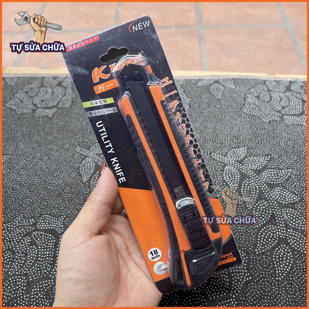 Dao rọc giấy Kapusi 180mm tặng kèm 5 lưỡi dao A100 thép SK5 siêu sắc tha thế dễ dàng