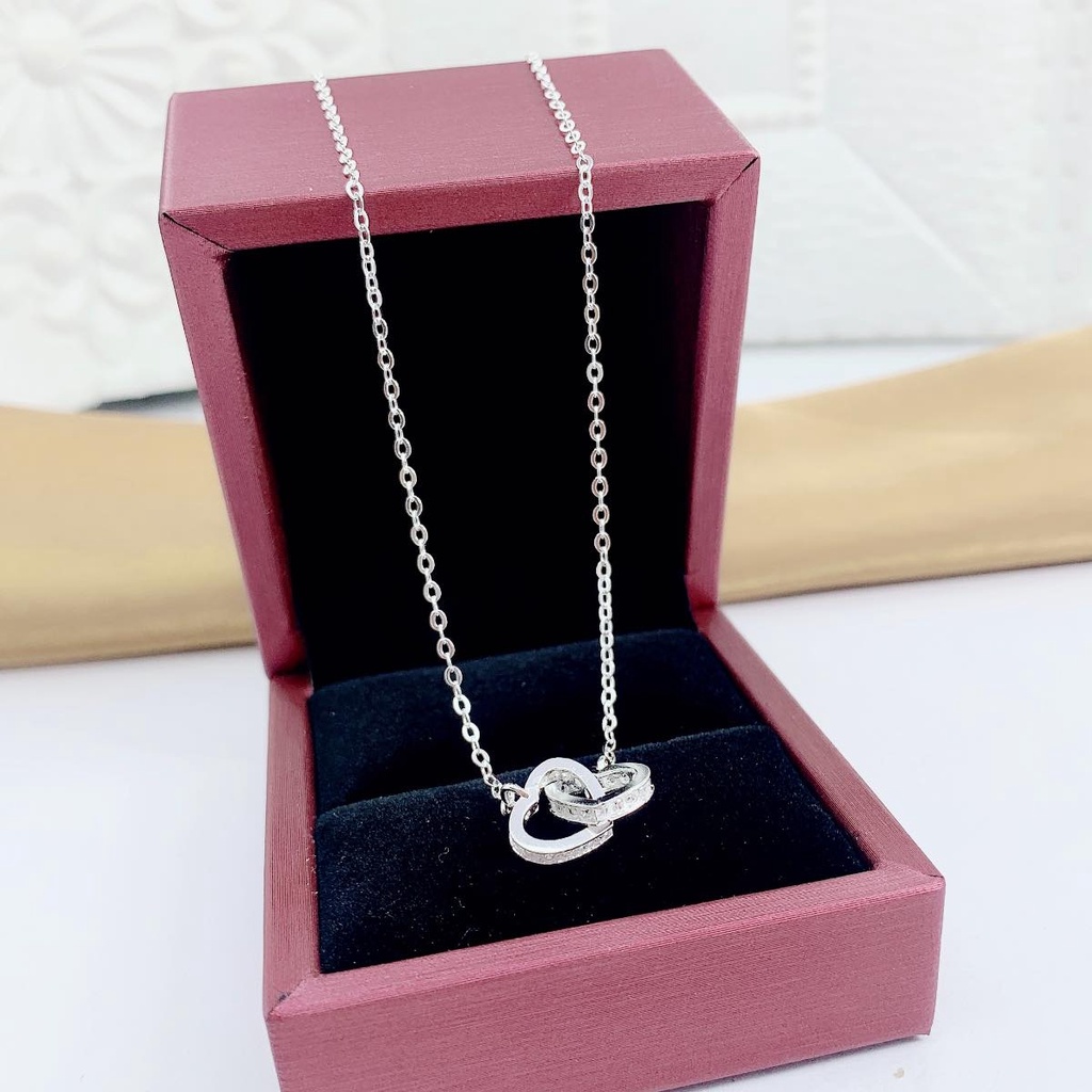 Dây chuyền nữ bạc ta PANSY mặt hai trái tim đan nhau, vòng cổ nữ bạc 925 vĩnh cửu