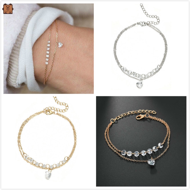 Vòng đeo tay mạ vàng mạ bạc nhiều lớp đính pha lê kim cương giả tinh tế thời trang mới dành cho nữ