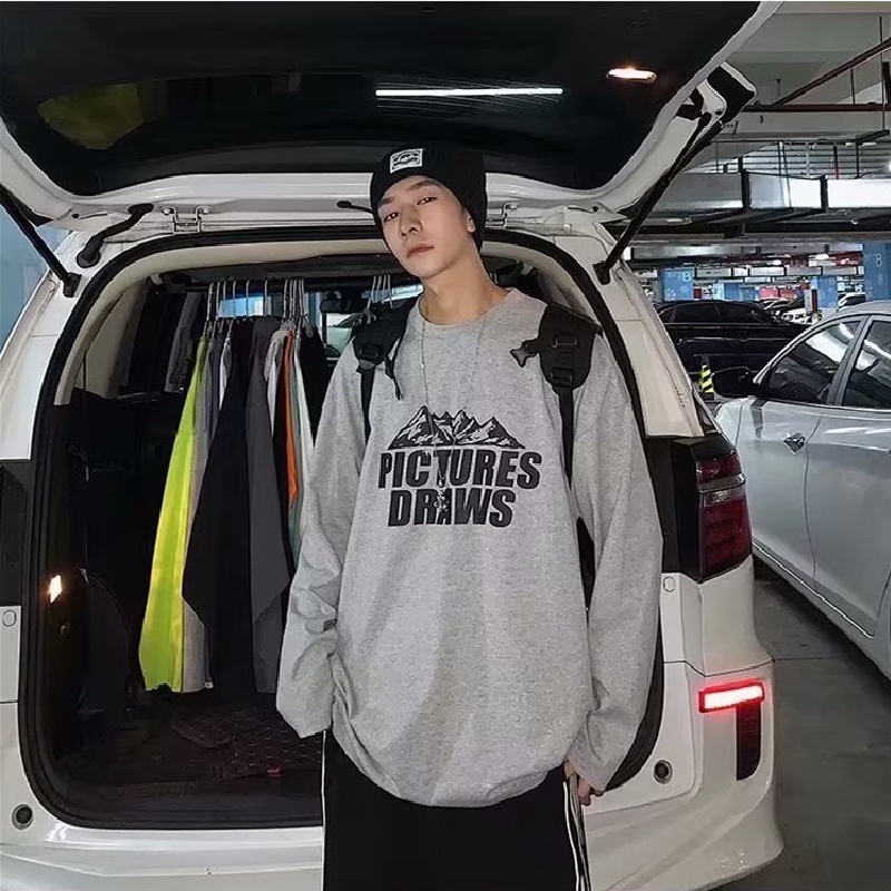 Áo Thun Tay Dài Cổ Tròn Dáng Rộng In Chữ Phong Cách Hip Hop Nhật Bản Thời Trang Cho Nam Cỡ M-5XL