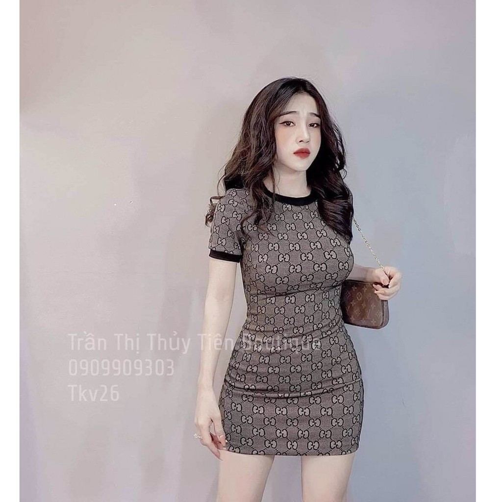 Đầm body thun hoạ tiết viền tay phom chuẩn đẹp | BigBuy360 - bigbuy360.vn