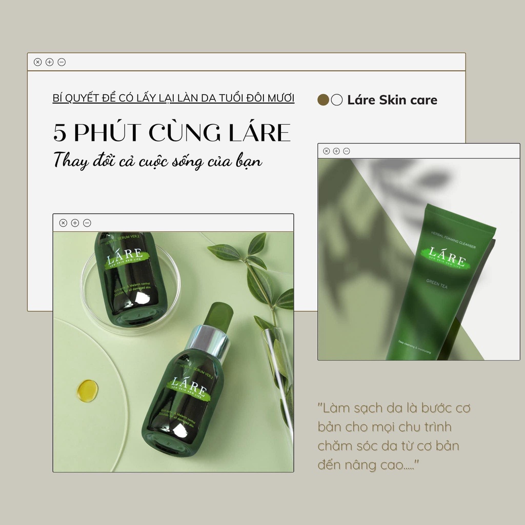 BỘ ĐÔI THẦN THÁNH CHO LÀN DA KHÔNG NÁM KHÔNG TÀN NHANG HERBAL SERUM VER.2 VÀ SỮA RỬA MẶT LÁRE THANH DƯỢC.