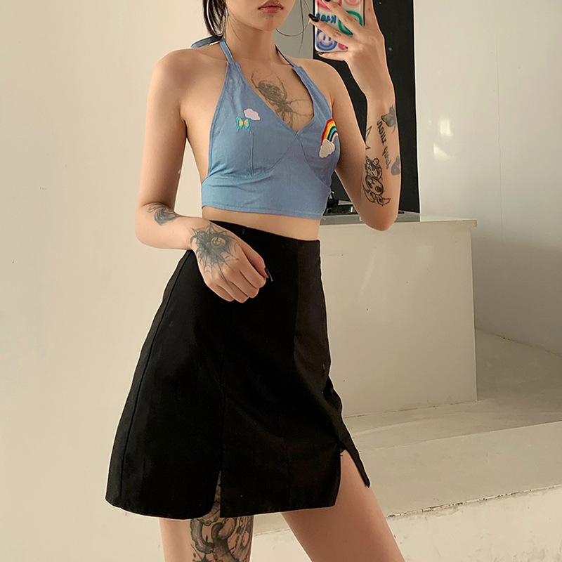 Fashion Women Sling Rainbow Print Lace Camisole Backless Casual Sexy Tank Top | BigBuy360 - bigbuy360.vn