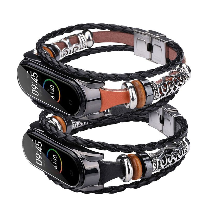 Dây bện đeo cổ tay cổ điển kim loại thay thế cho đồng hồ Xiaomi Mi Band 4/3