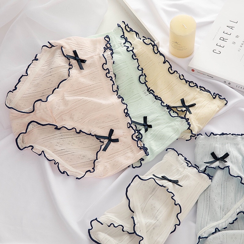 Quần Lót Cotton Nữ Màu Trơn Đính Nơ 2 Bên Xinh Xắn Dễ Thương Phong Cách Nhật Bản Cotton Cao Cấp Freesize Mainia Shop