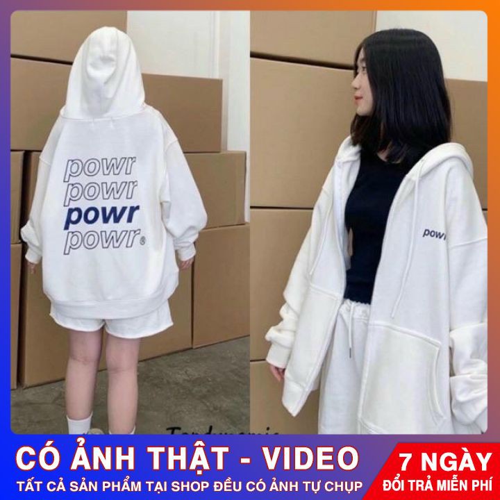 Áo nỉ nữ ⭐️ MẪU MỚI ⭐️ Áo khoác hoodie powr nhiều màu, có khoá kéo, chuẩn dáng rộng unisex | BigBuy360 - bigbuy360.vn