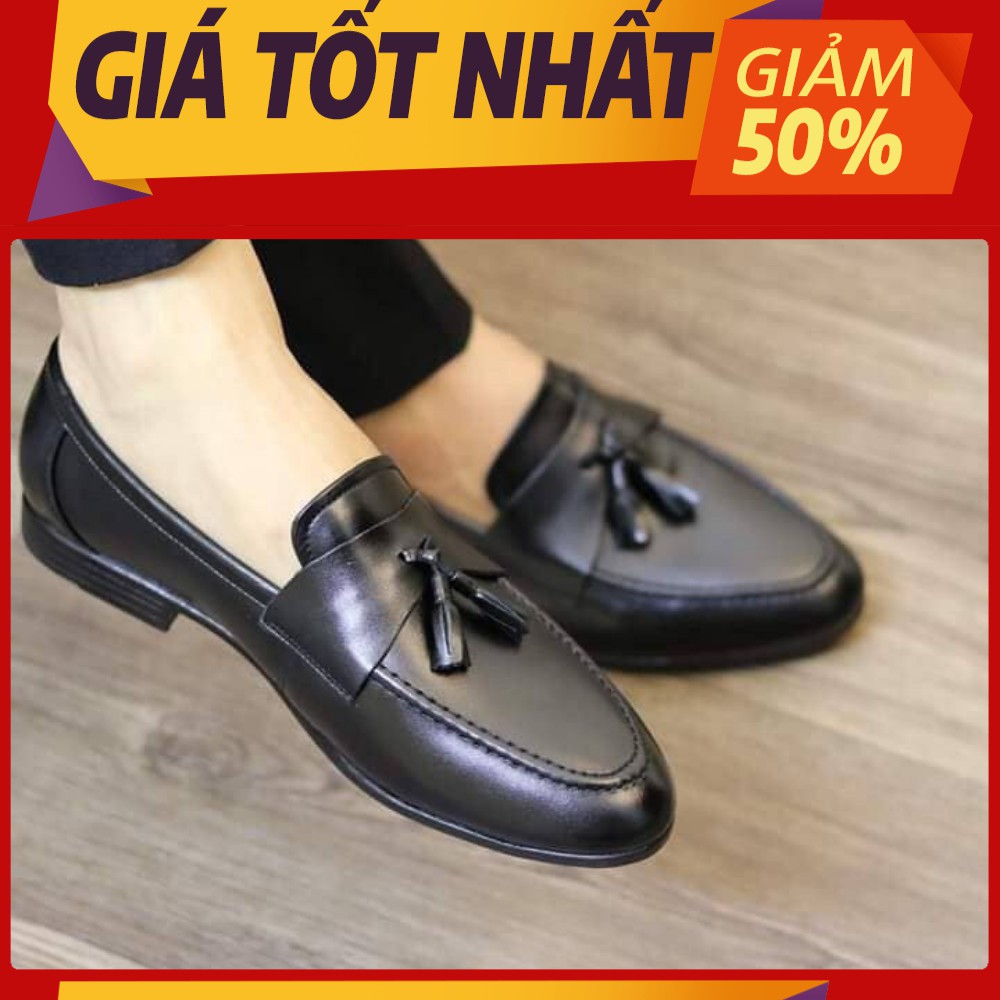 {ĐẾ KHÂU CỰC BỀN} Giày lười da nam -  Giày da nam công sở có chuông - Đế cao su non cao 3cm, Mã GC01