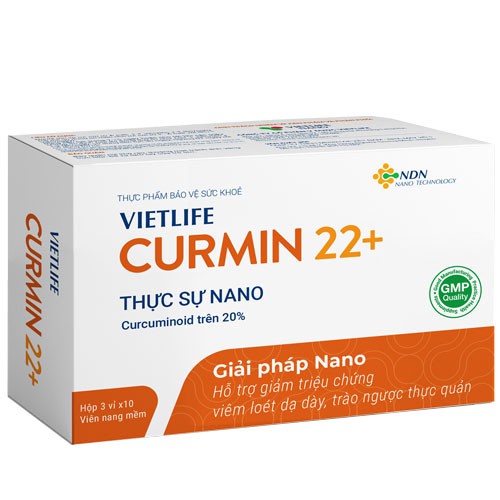 Vietlife Curmin 22+ Hỗ trợ giảm đau dạ dày và các triệu chứng viêm loét, trào ngược, ợ hơi