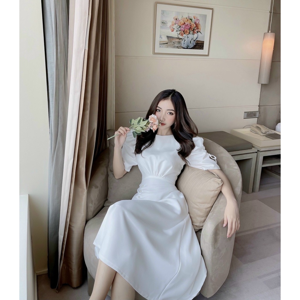 Đầm Tiểu Thư Cổ Tròn Tay Phòng Thắc Nơ Tùng Xòe Đính Ngọc  AKARA H040 Full Size | BigBuy360 - bigbuy360.vn