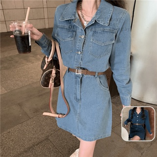 D12|Đầm jeans chất bò cho nữ Hàn quốc thanh lịch, công sở năng động màu xanh GD Official