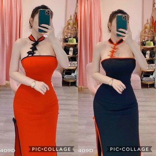 Đầm body sườn xám cách tân nút tàu