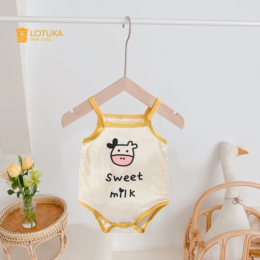 Bodysuit cho bé Lotuka hình bò sữa dễ thương hai dây, áo liền quần bé gái chất thun lạnh cao cấp siêu mát