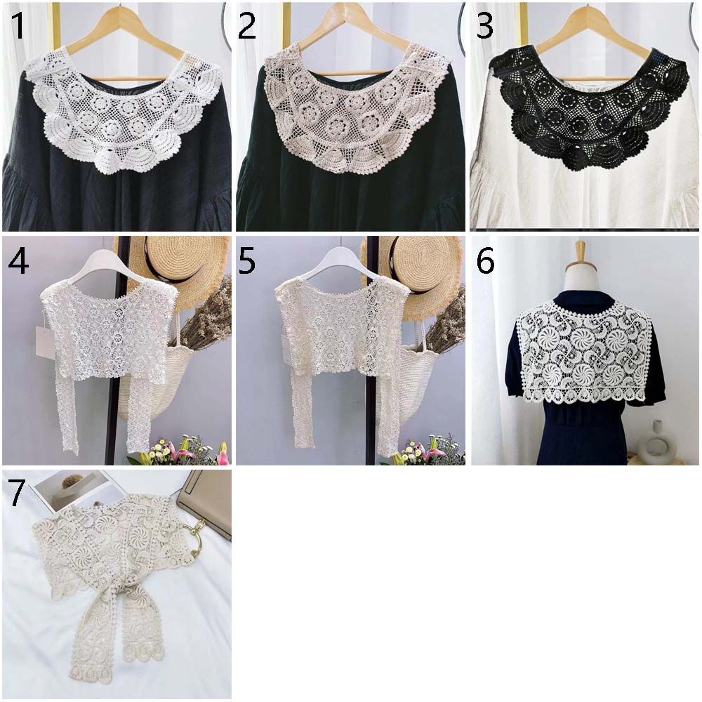 Cổ áo choàng giả bằng ren hoa mini kiểu búp bê có thể tháo rời bao ngoài áo sơ mi đa năng cho nữ