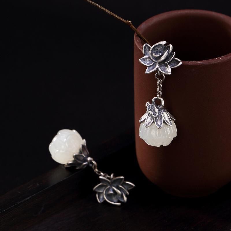 Miyan Bông Tai s925 Hình Hoa Sen Phong Cách Trung Hoa Cổ Điển Cho Nữ