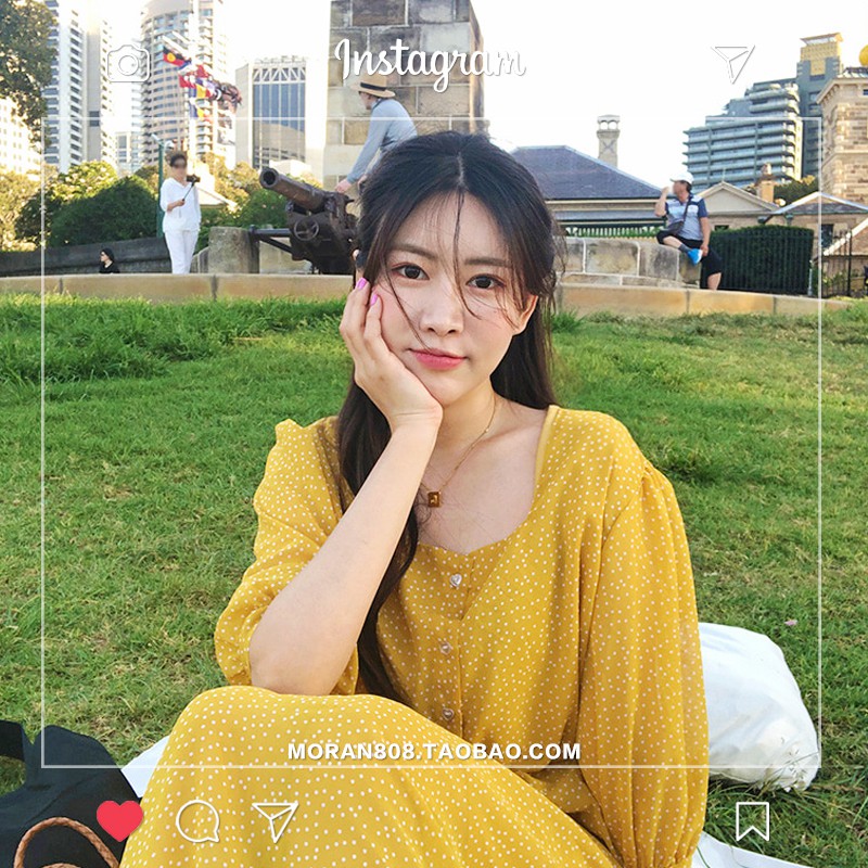 Váy MORAN cổ vuông chấm bi dáng dài ( ORDER- ảnh thật) | BigBuy360 - bigbuy360.vn