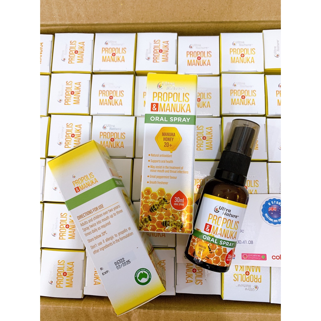 Xịt Keo Ong Manuka Honey 20+ Ultra Nature Propolis&Manuka 30ml thích hợp cho bé/trẻ trên 2 tuổi