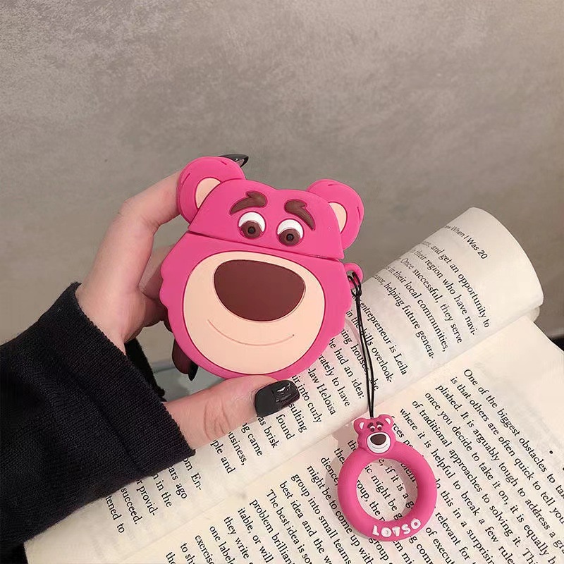 Vỏ bảo vệ tai nghe bluetooth Airpods bằng Sillicone dẻo, ốp Case cute, Airpods 2/pro - GẤU HỒNG