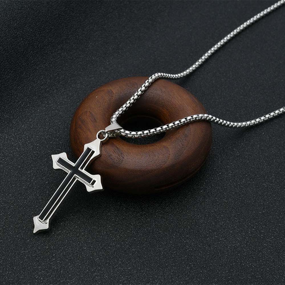Dây chuyền mặt hình thánh giá bằng thép không gỉ màu đen phong cách cổ điển dành cho nam