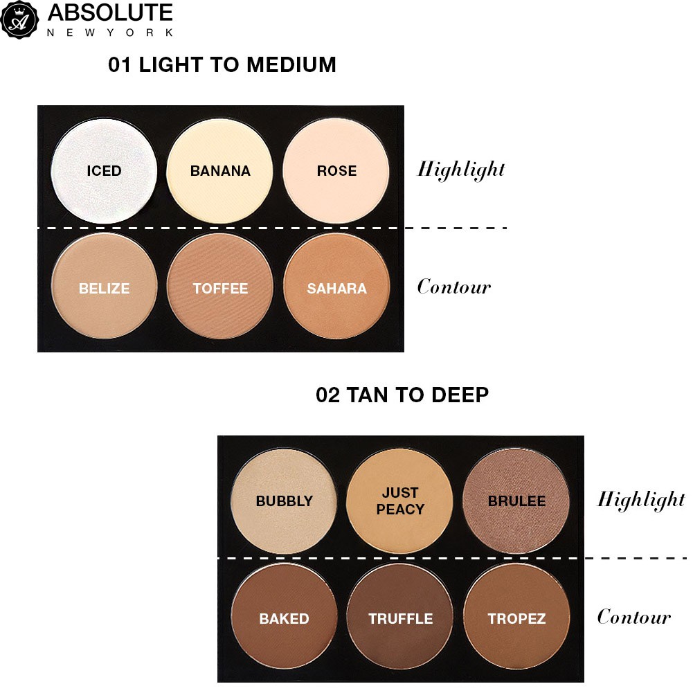 Tạo khối 6 màu Absolute NewYork Highlighter and Contour Palette 20g - 6 ô