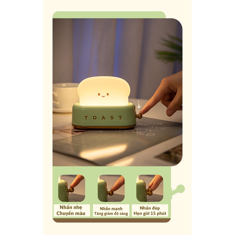Đèn Ngủ Để Bàn Hình Máy Nướng Bánh Mì TOAST Sạc Tích Điện, Hẹn Giờ Nhiều Chế Độ Sáng | Đèn Led Trang Trí Decor Phòng Ngủ