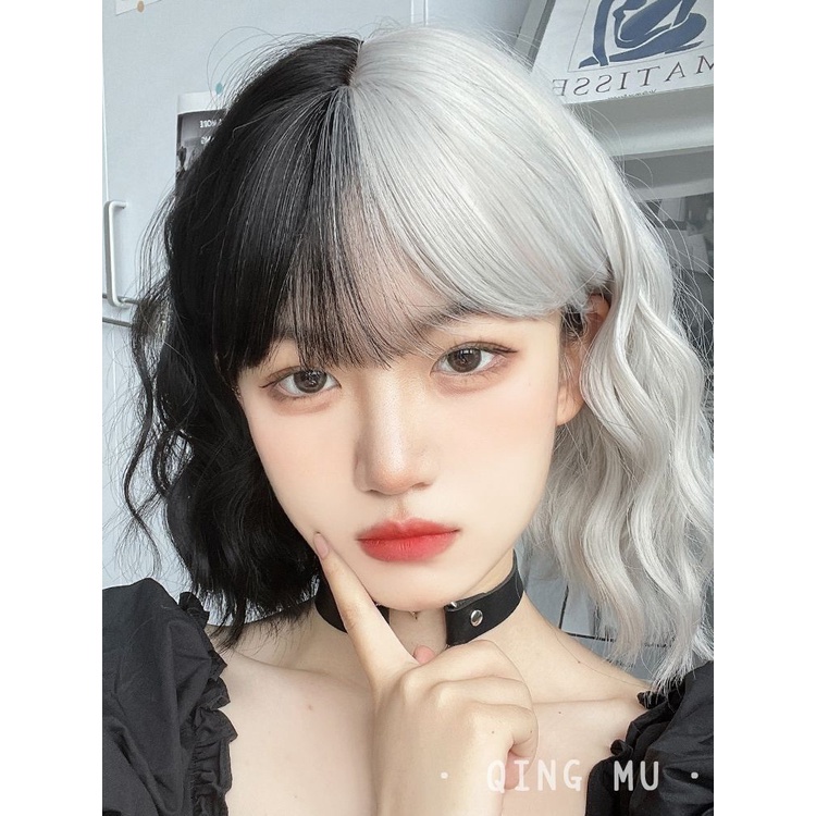 Tóc Giả Nửa Đầu Màu Trắng Đen Hóa Trang Cruella N5Q9