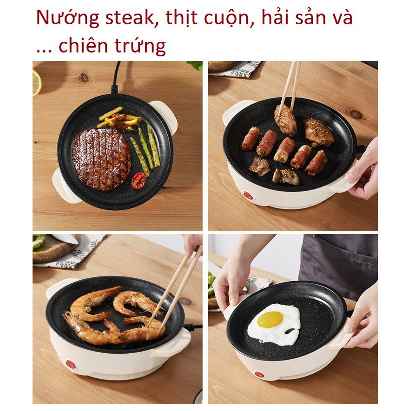 Chảo điện chống dính mini,Chảo Nướng Thịt BBQ Bằng Điện Đường Kính 22 cm Kiểu Hàn Quốc Chuyên Dùng