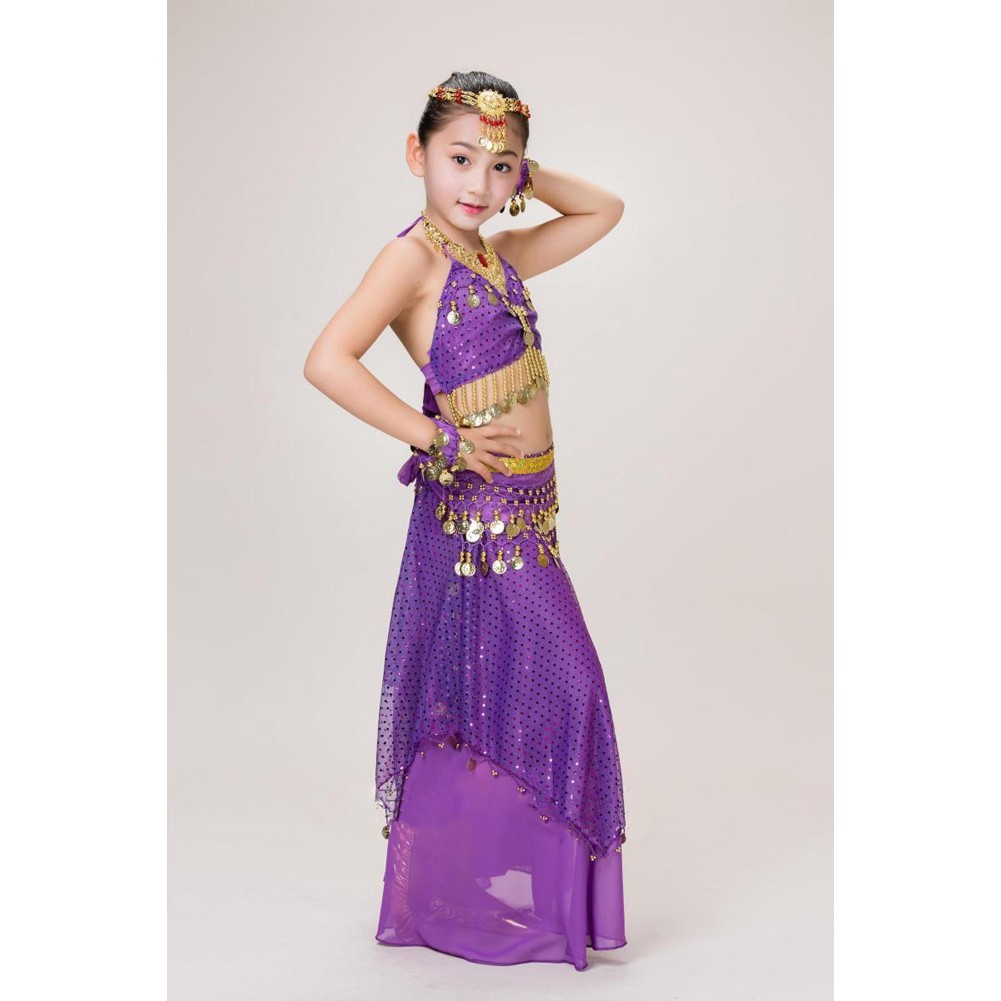 Bộ trang phục múa bụng 7 món phong cách Ấn Độ nhiều màu sắc cho bé