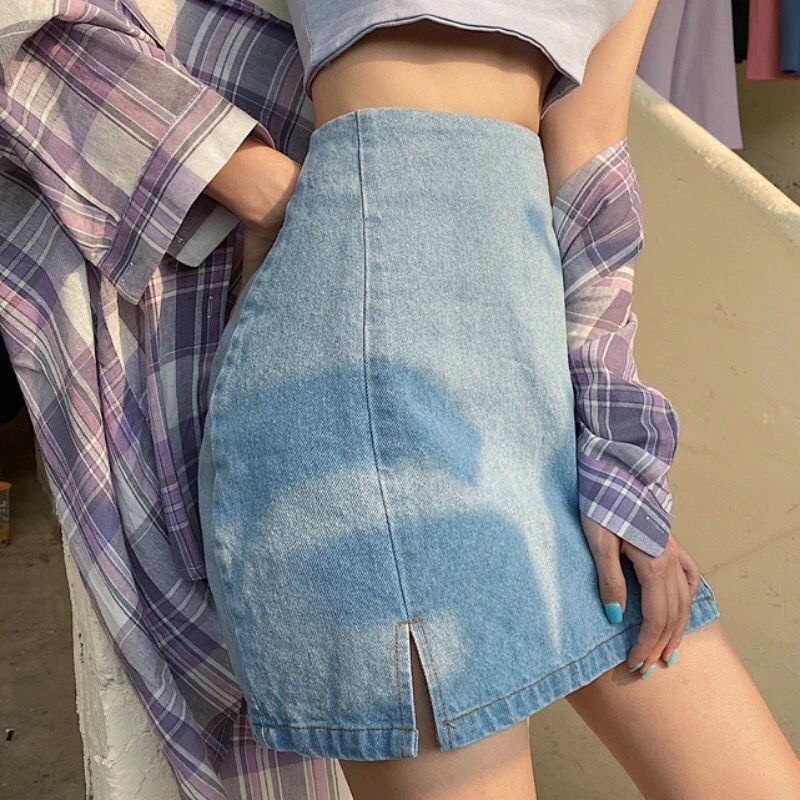 Chân Váy Jean Chữ A Lưng Cao Phong Cách Retro Dễ Phối Đồ Thời Trang Mùa Hè Mới Cho Nữ