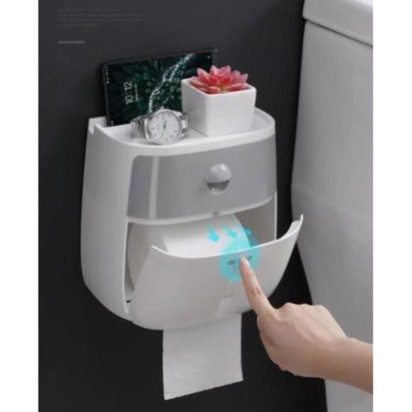Hộp đựng giấy vệ sinh cao cấp ECOCO ⚡️ 2 tầng tiện dụng ⚡️ Sử dụng miếng dán cường lực không khoan tường