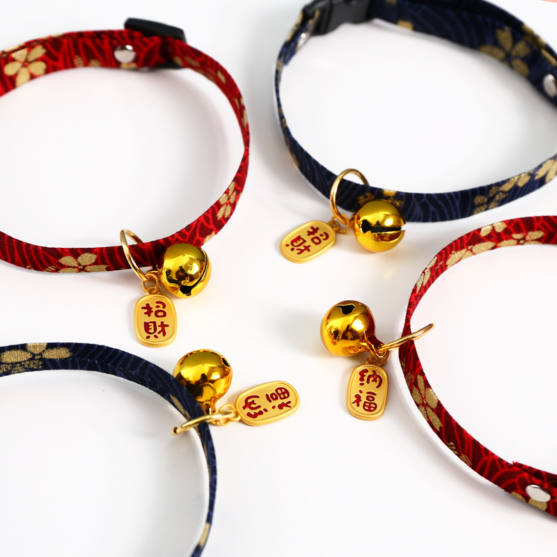 Vòng đeo cổ may mắn thêu họa tiết phong cách Trung Hoa cho thú cưng