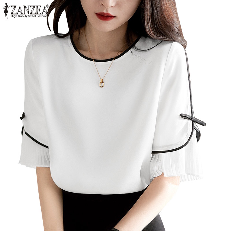 Áo Thun Nữ Tay Lửng Cổ Tròn Màu Trơn Phong Cách Đường Phố Thanh Lịch ZANZEA
