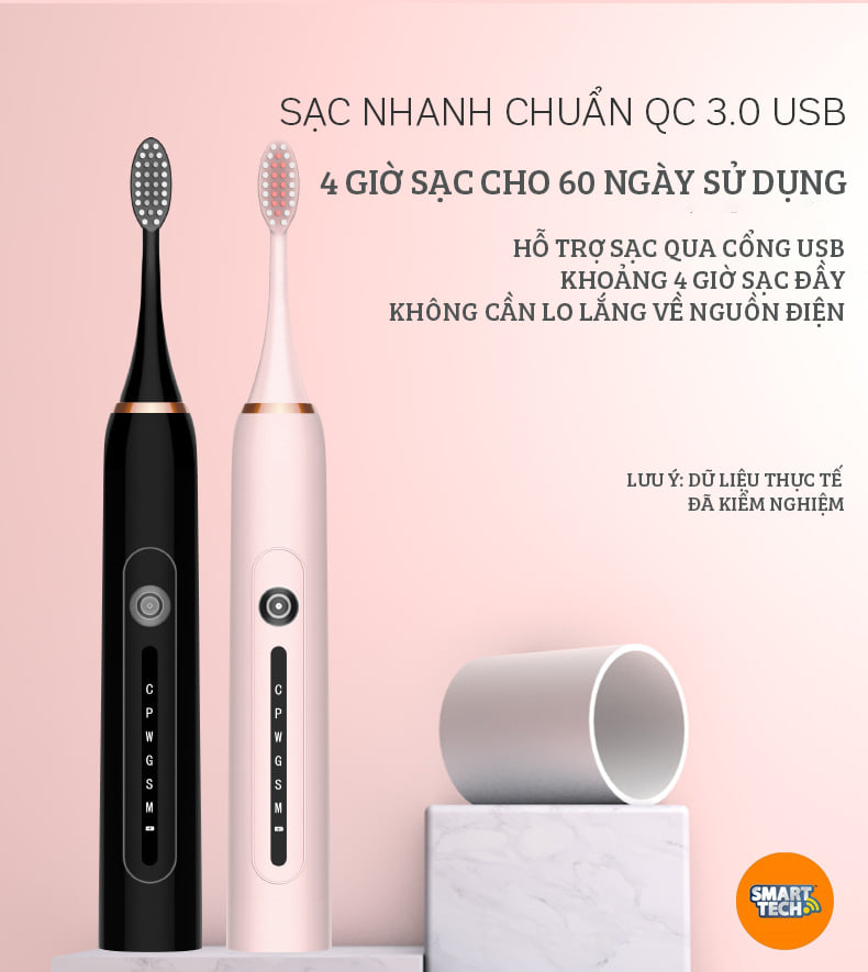 Bàn chải điện Sonic Planet X7 - mẫu bàn chải đánh răng điện tự động đang cực hot 2021 - Tặng 4 đầu chải - Bảo hành 12TH