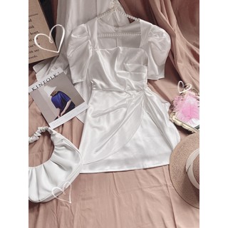 HÀNG CAO CẤP ĐẦM TRẮNG CỔ U VẠT XÉO✨