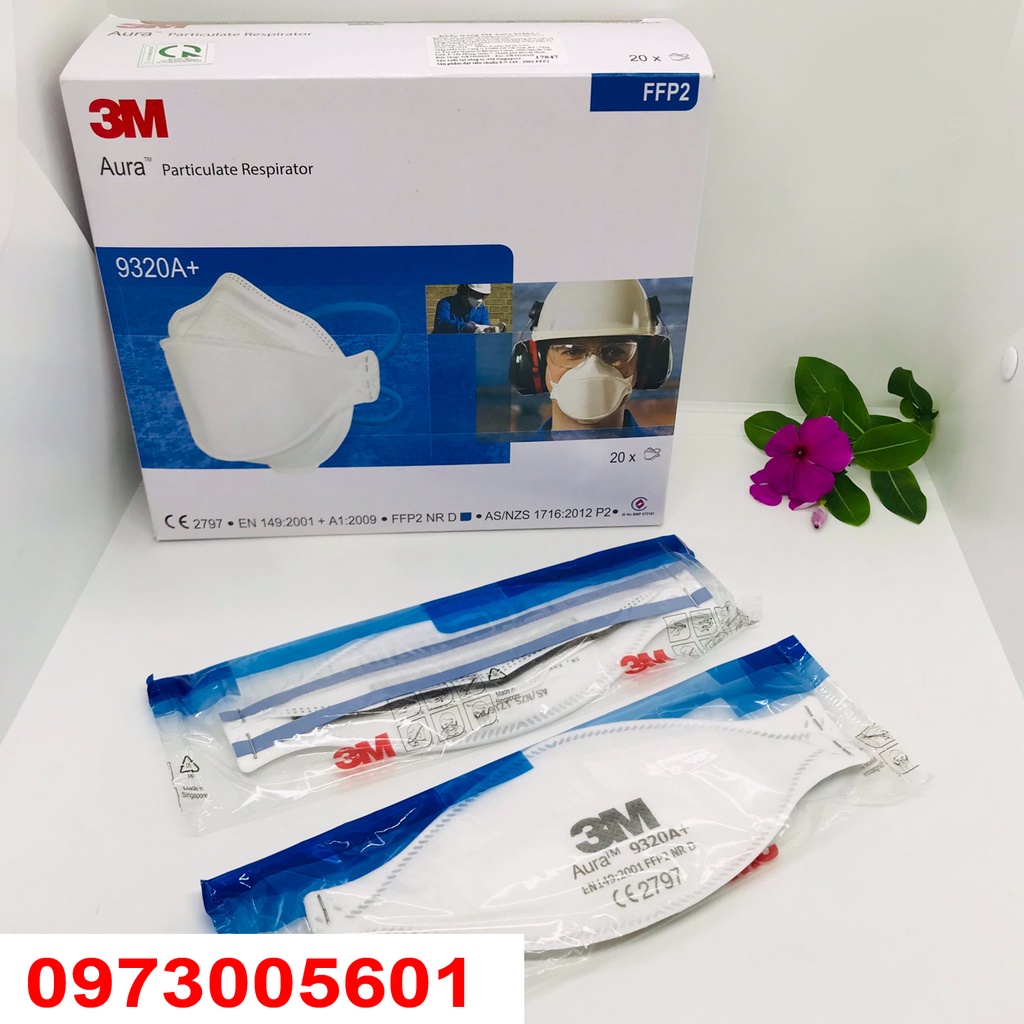 Chính hãng | Khẩu trang 3M 9320, tiêu chuẩn FFP2 hàng Singapore N95 lọc bụi siêu mịn | Khẩu trang Aura 9320A+ N95