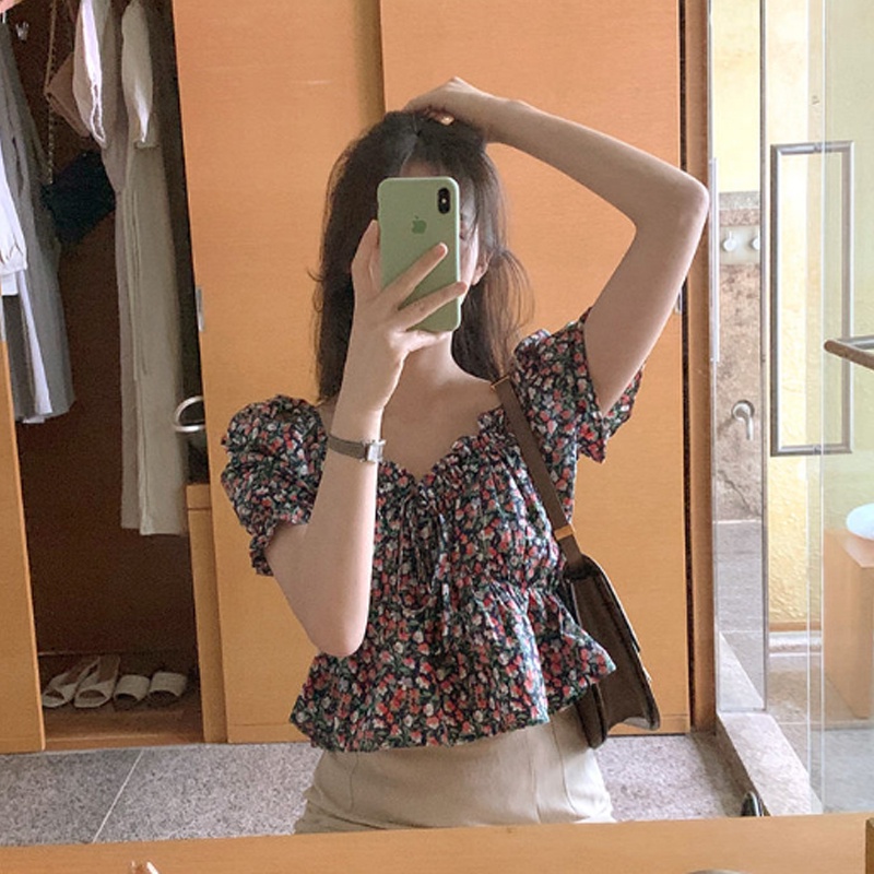 Áo Croptop Tay Ngắn In Họa Tiết Hoa Nhí Thời Trang Mùa Hè Phong Cách Hàn Quốc Cho Nữ