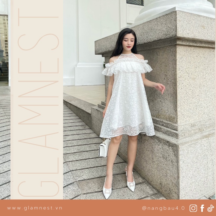 Váy Bầu Dự Tiệc Đầm Bầu Du Lịch Mùa Hè Ren Mát Glam Nest VN018