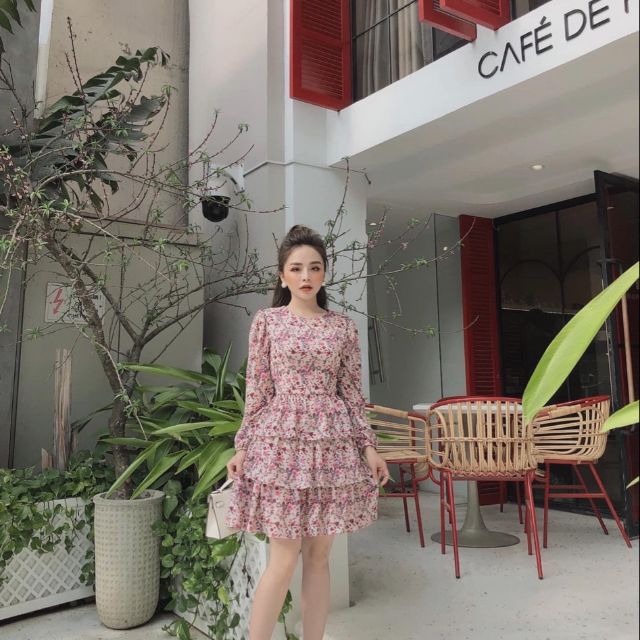 Đầm hoa tay dài 3 tầng